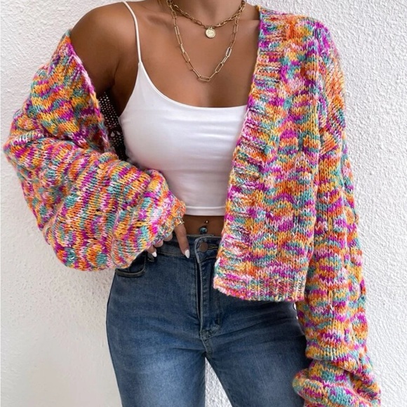 Space Dye Drop Shoulder Duster Cardigan